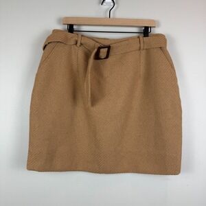 Kiel James Patrick The Darling Mini Skirt Women's 14 Tan Wool Blend Belted NWT